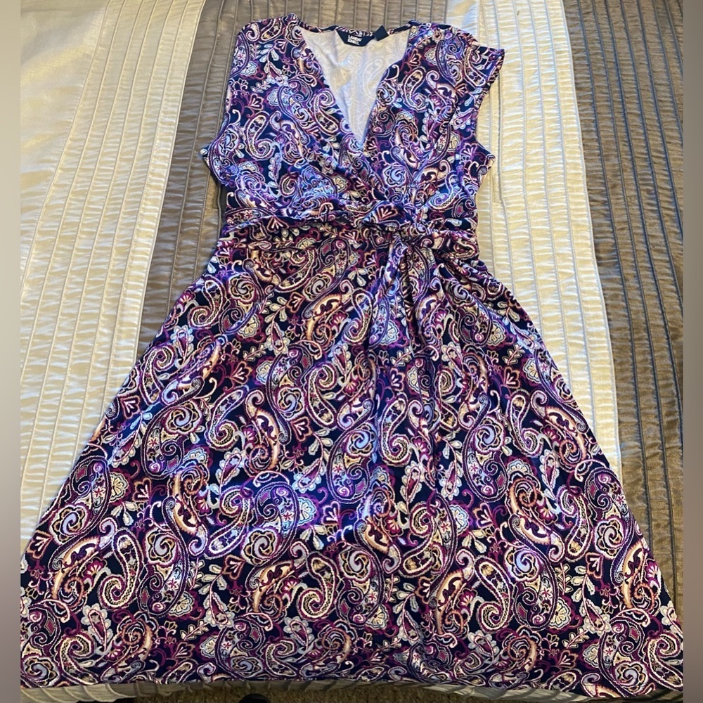 Lands End - NEW - Faux Wrap Criss Cross Dress Deep Sea Purple Paisley. Small